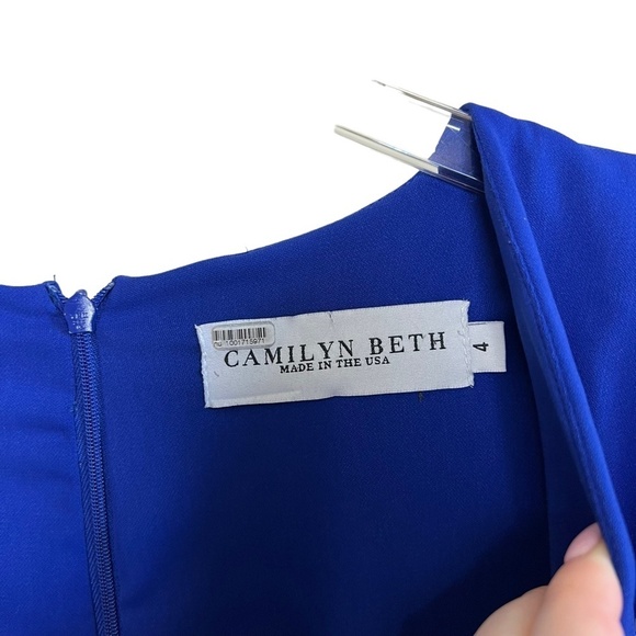 CAMILYN BETH | Blue Maxi Dress Gown V Neck Long Sleeve Valerie Plunge Evening - Picture 6 of 7